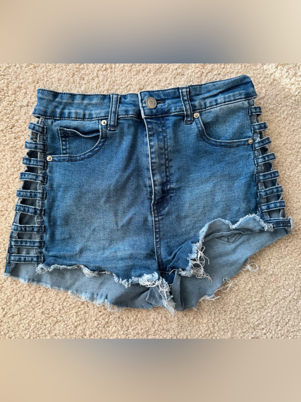 Women's Blue Denim High Waisted Cut-Out Shorts